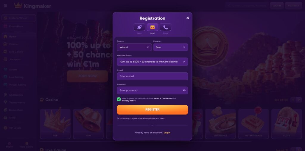 Kingmaker Casino Registration
