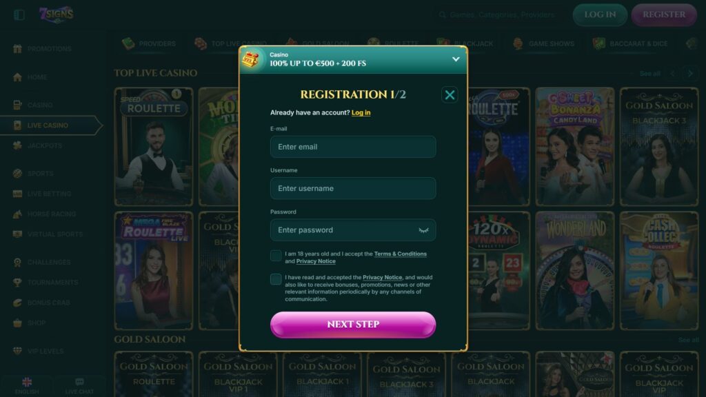 7signs casino registration