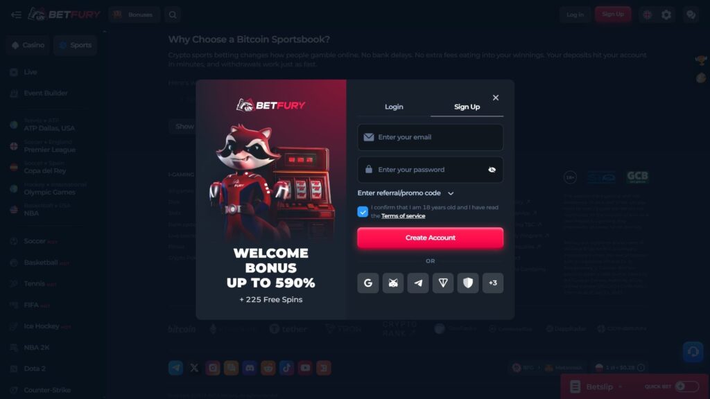 Betfury casino registration