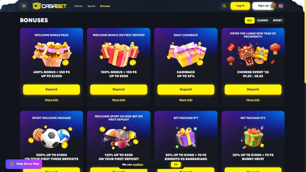 Casabet casino bonuses