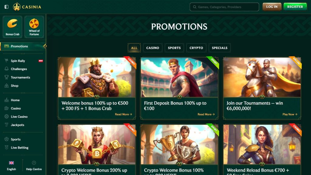 Casinia casino bonuses