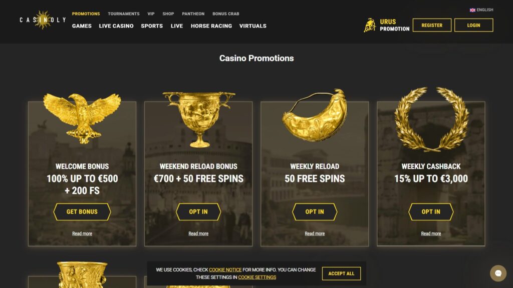 Casinoly casino bonuses