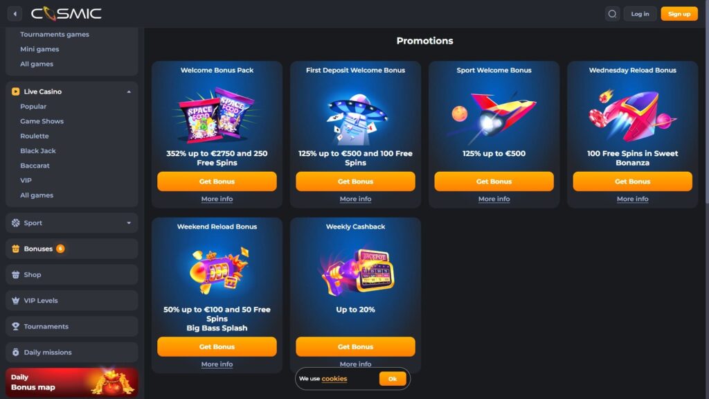 Cosmic Slot casino bonuses