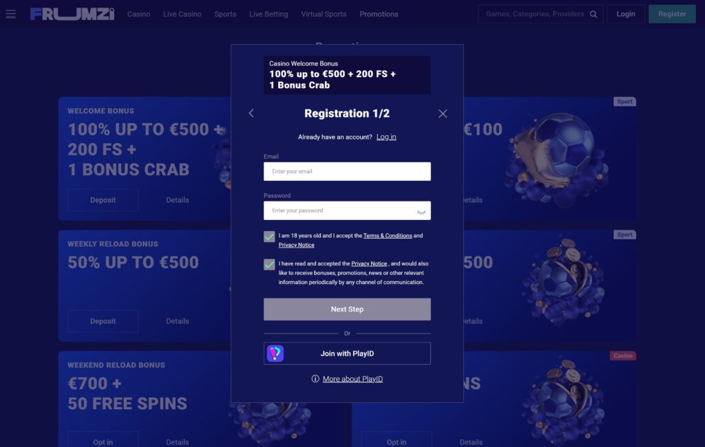 Frumzi casino registration
