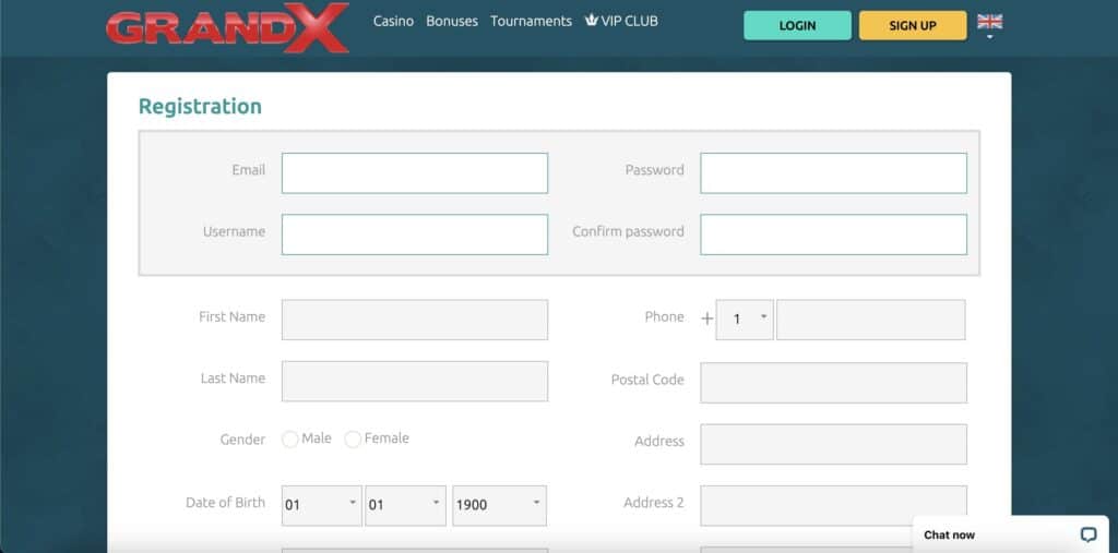 GrandX casino registration