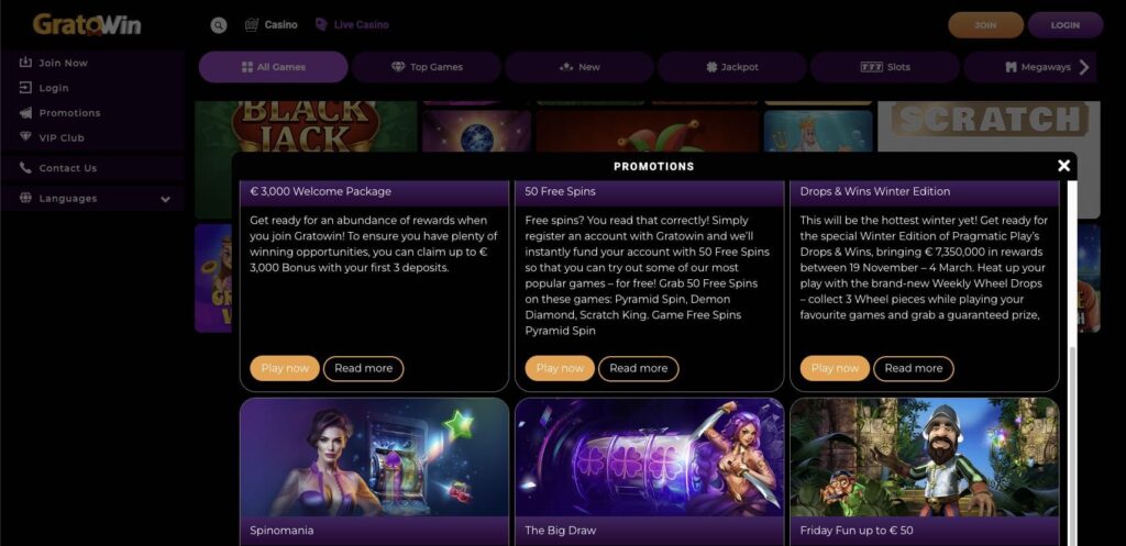 Gratowin casino bonuses