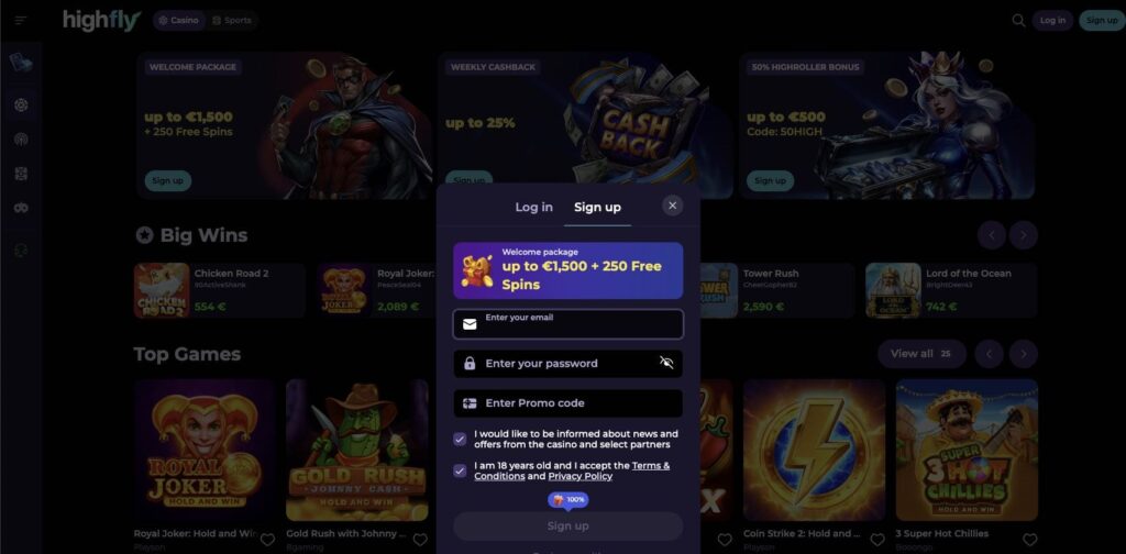 HighflyBet casino registration