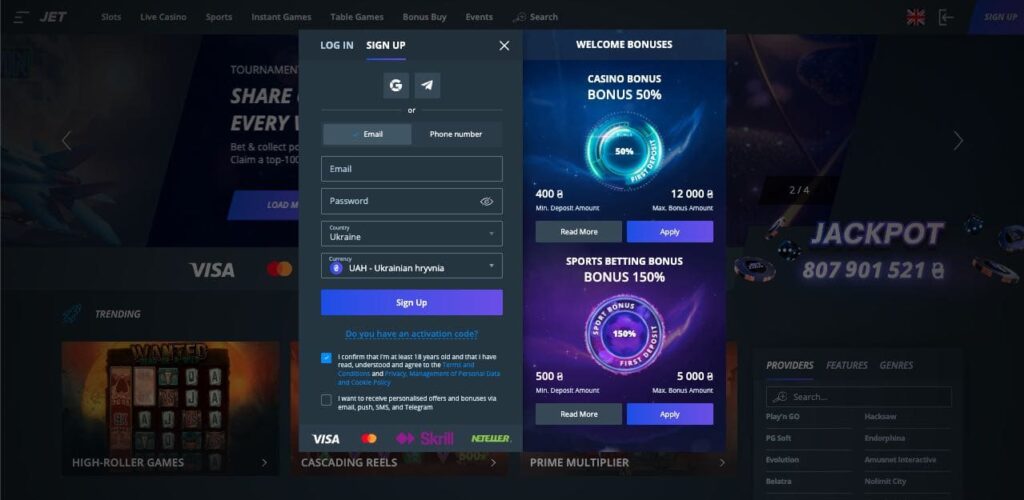 Jet casino registration