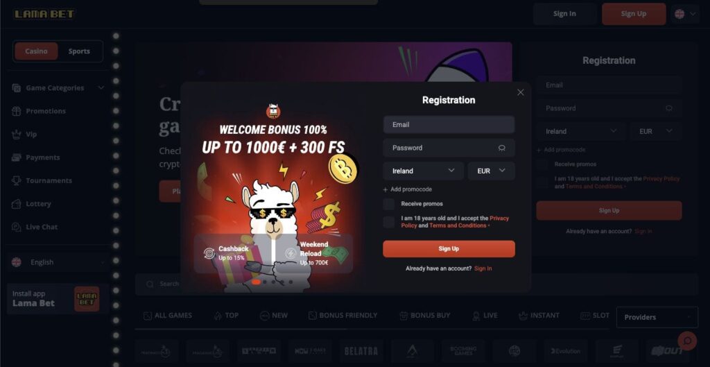 Lamabet casino registration