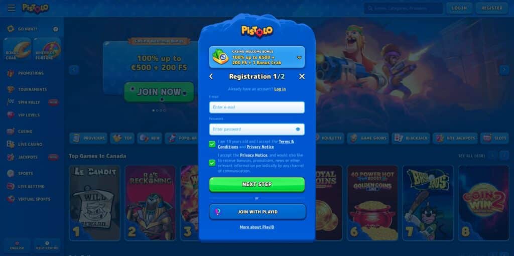 Pistolo Casino Registration