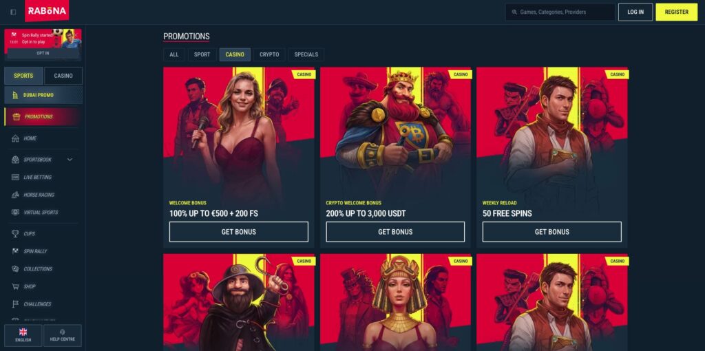 Rabona Casino Bonuses