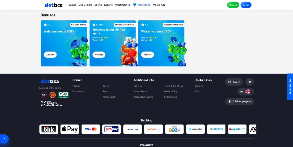 Slottica Casino Bonuses