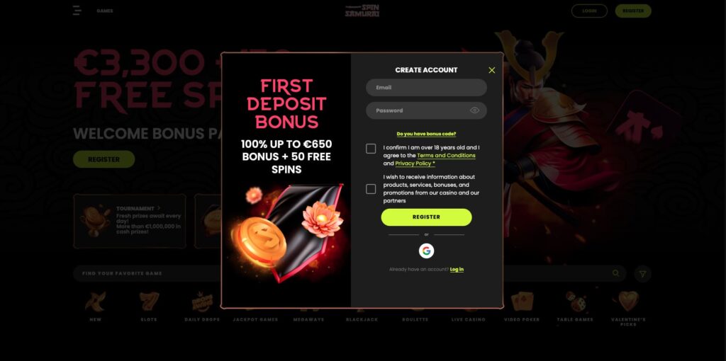 Spin Samurai Casino Registration