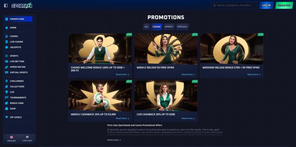 Sportaza Casino Bonuses