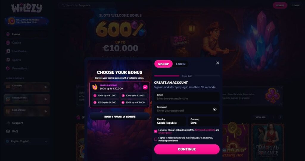 Wildzy casino registration