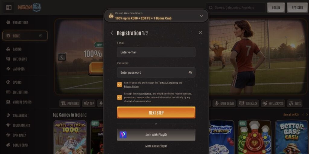 Neon54 casino registration