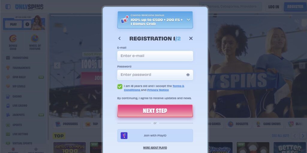 OnlySpins casino registration